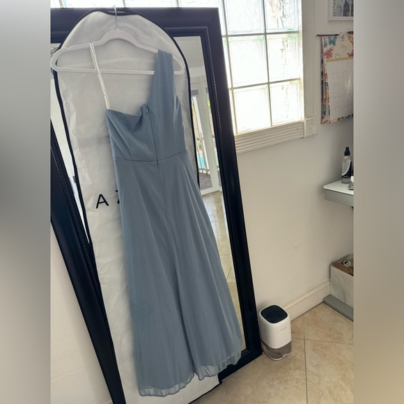 Dusty blue one shoulder bridesmaids dress - Picture 4 of 6